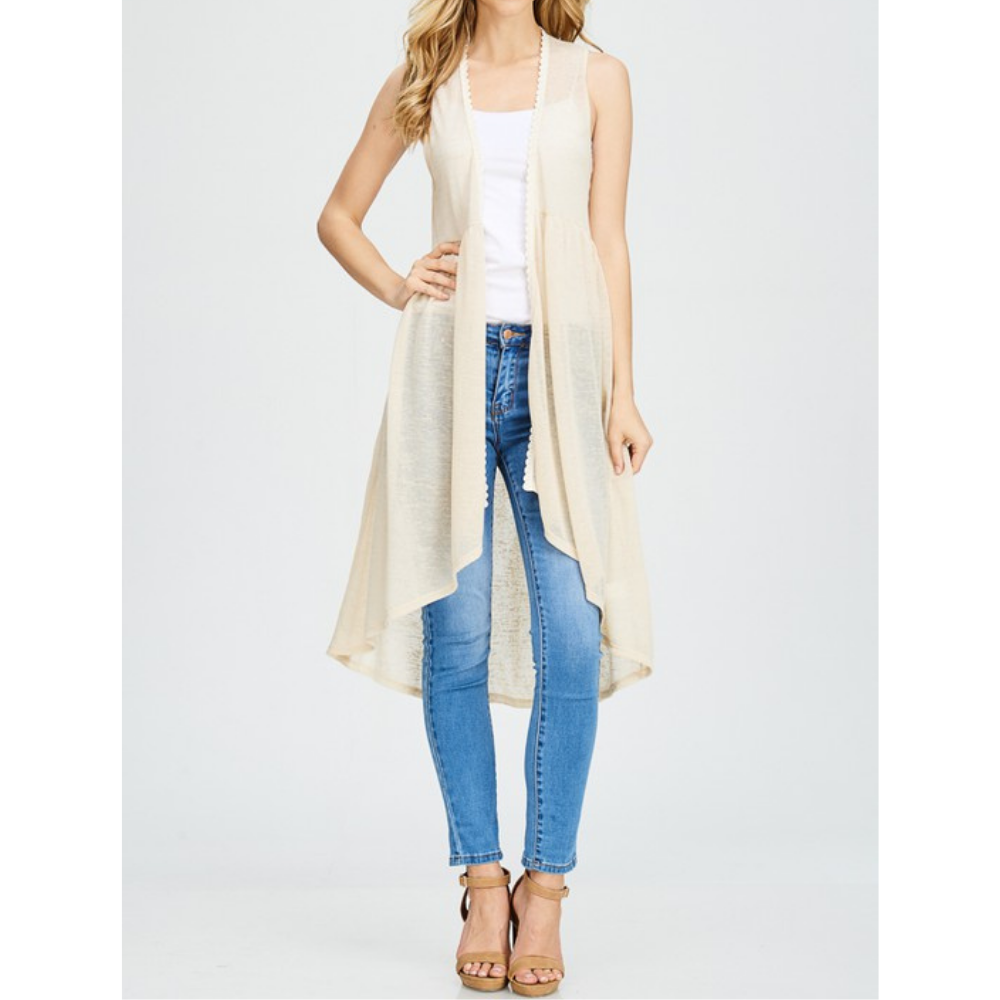 Sleeveless Cardigan Natural M L